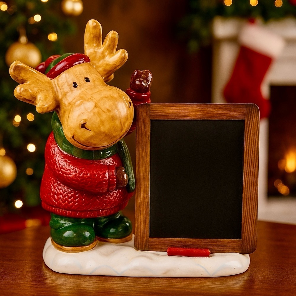 St. Nicholas Square Heartland Christmas Winter Moose Chalkboard Holder Figurine